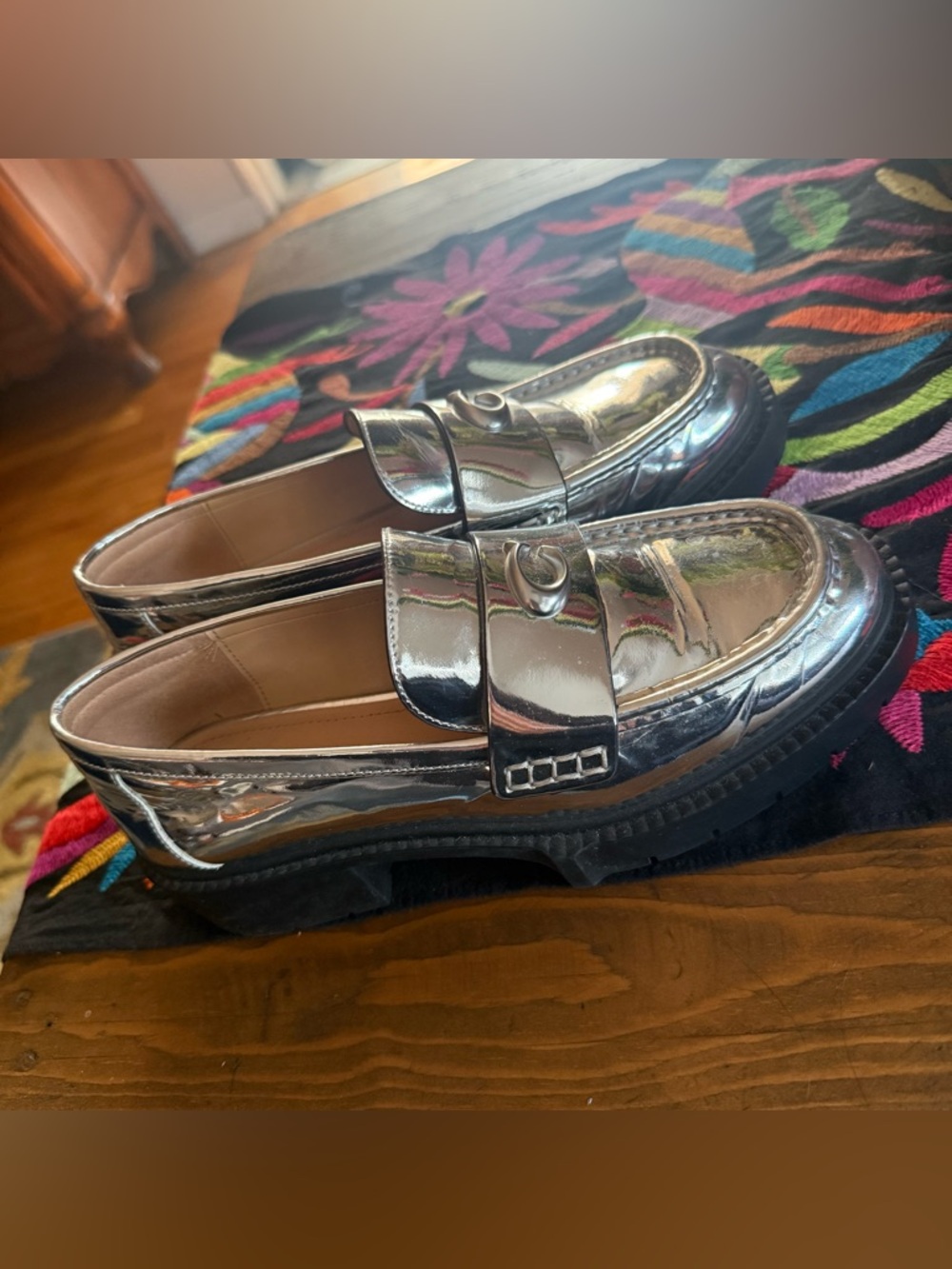 Coach Metallic Silver Women’s platform Penny Loafers - Picture 8 of 8